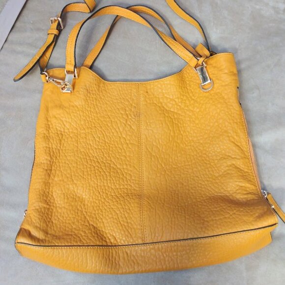 Vince Camuto Eliza Pebbled Lamb Leather Tote Shoulder Bag Ochre/Gold Large FLAWS - Picture 5 of 16